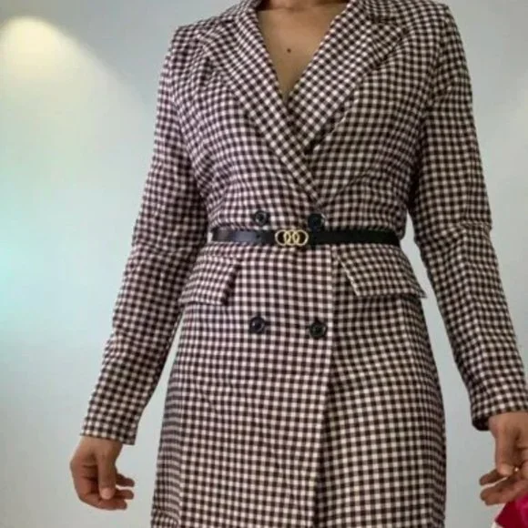 BLACK GINGHAM PRINT BLAZER CHIC CLASSY BUSINESS CASUAL STREETWEAR - Picture 12 of 12